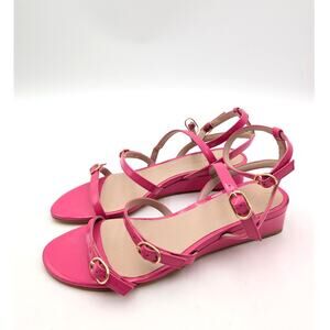 Stuart Weitzman Grecian Buckle Wedge Sandal Women's Peonia Size US9B EU39.5